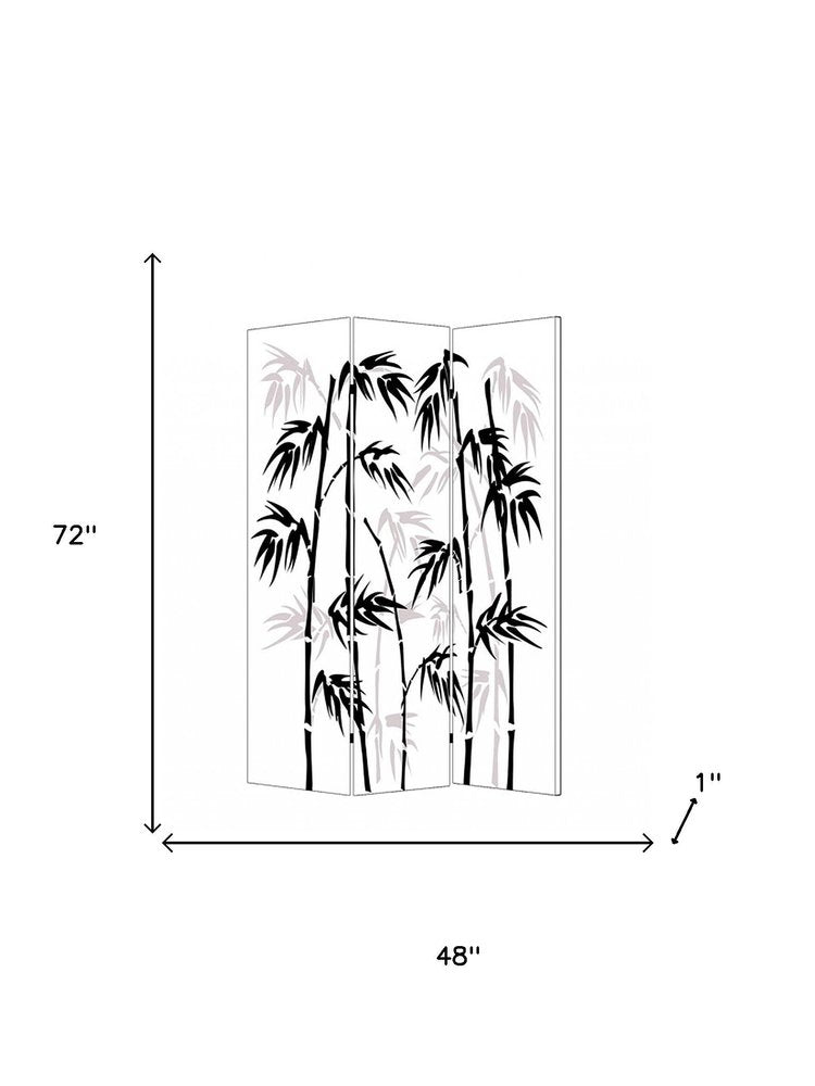72" Black And White Canvas Folding Three Panel Screen Room Divider
