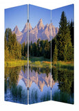 72" Blue And Green Canvas Folding Three Panel Screen Room Divider