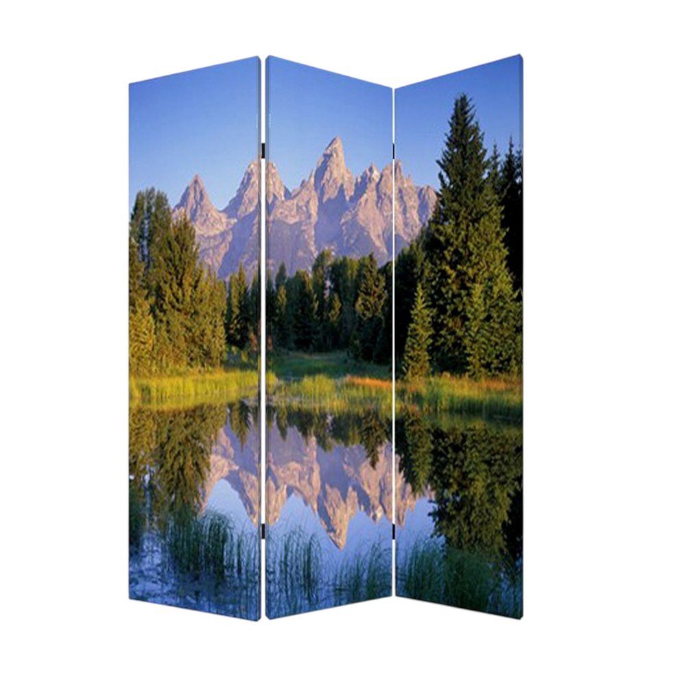72" Blue And Green Canvas Folding Three Panel Screen Room Divider