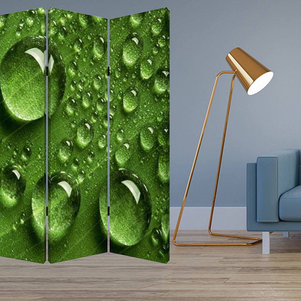 72" Green Canvas Folding Three Panel Screen Room Divider