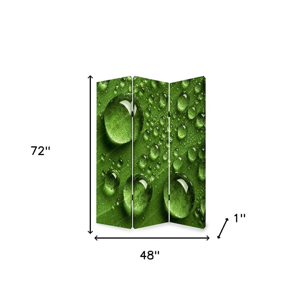 72" Green Canvas Folding Three Panel Screen Room Divider