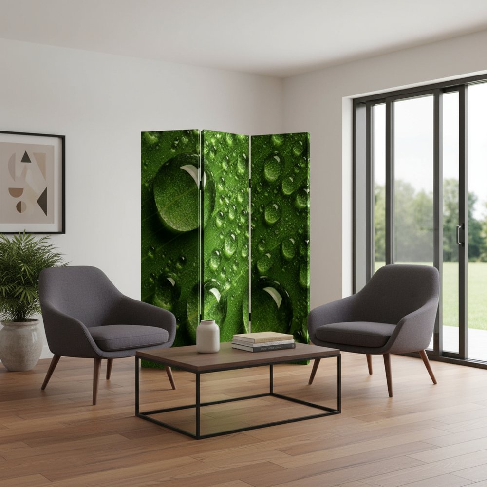 72" Green Canvas Folding Three Panel Screen Room Divider