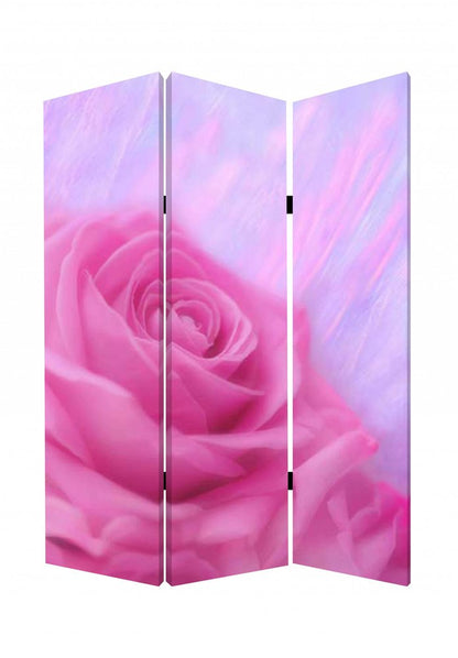 72" Pink Canvas Folding Three Panel Screen Room Divider