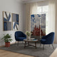 72" Red Blue And Ivory Canvas Folding Three Panel Screen Room Divider