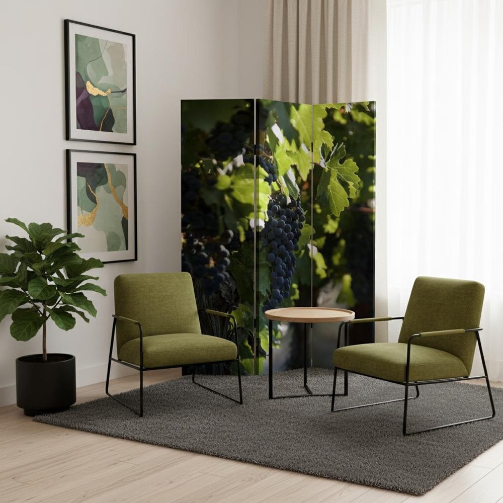 72" Green Canvas Folding Three Panel Screen Room Divider