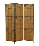 72" Brown Iron Folding Three Panel Screen Room Divider