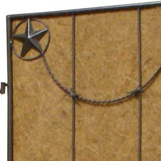 72" Brown Iron Folding Three Panel Screen Room Divider