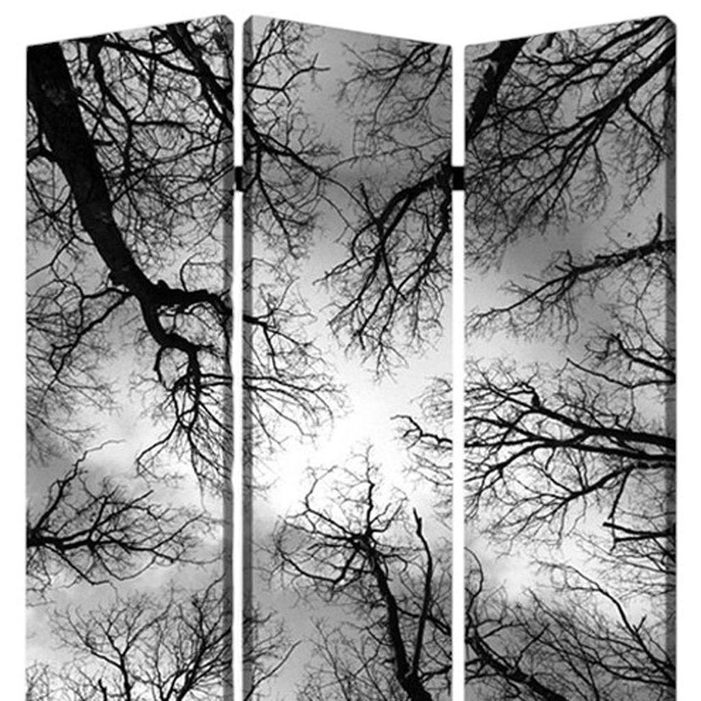 48" X 72" Multi Color Wood Canvas Forest  Screen