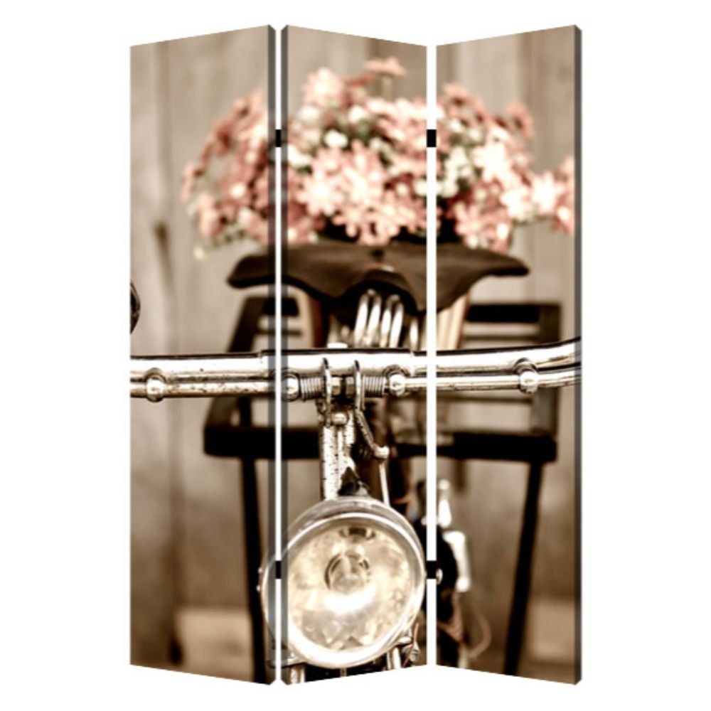 72" Brown Canvas Folding Three Panel Screen Room Divider