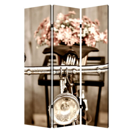 72" Brown Canvas Folding Three Panel Screen Room Divider