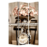 72" Brown Canvas Folding Three Panel Screen Room Divider