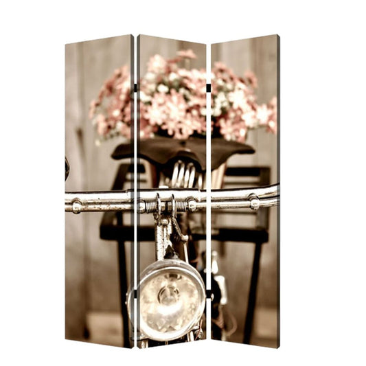 72" Brown Canvas Folding Three Panel Screen Room Divider