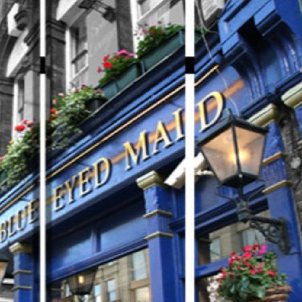 72" Blue And Gray Canvas Folding Three Panel Screen Room Divider