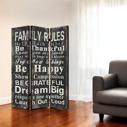 72" Blue And Gray Canvas Folding Three Panel Screen Room Divider