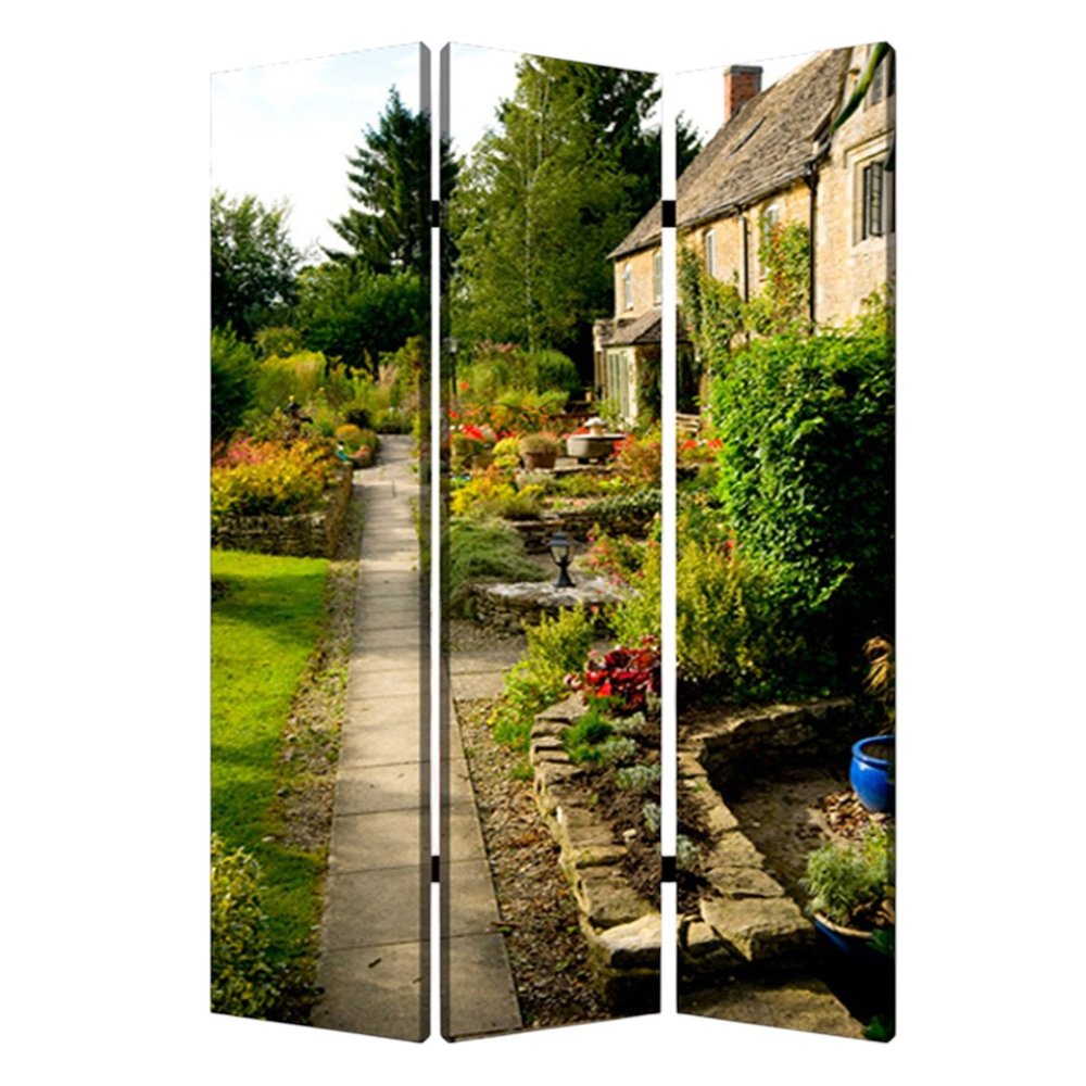 48" X 72" Multi Color Wood Canvas English Garden  Screen