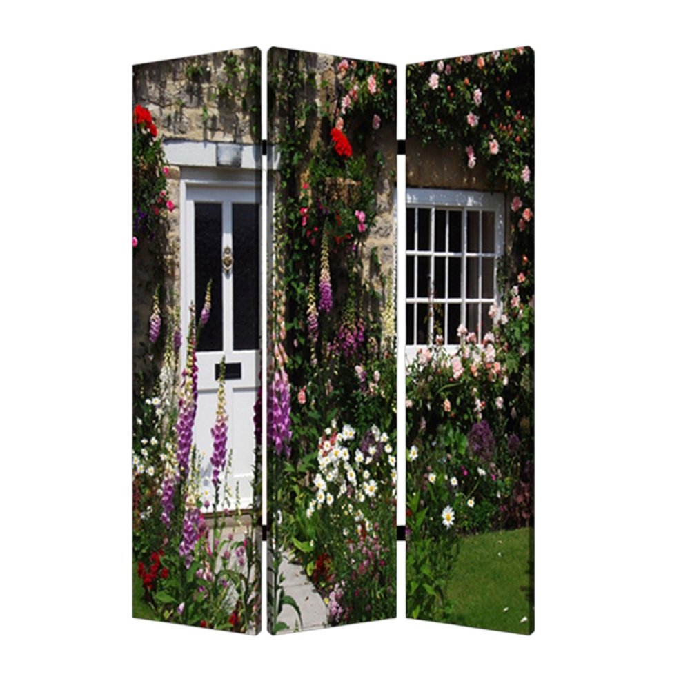 72" Green Canvas Folding Three Panel Screen Room Divider