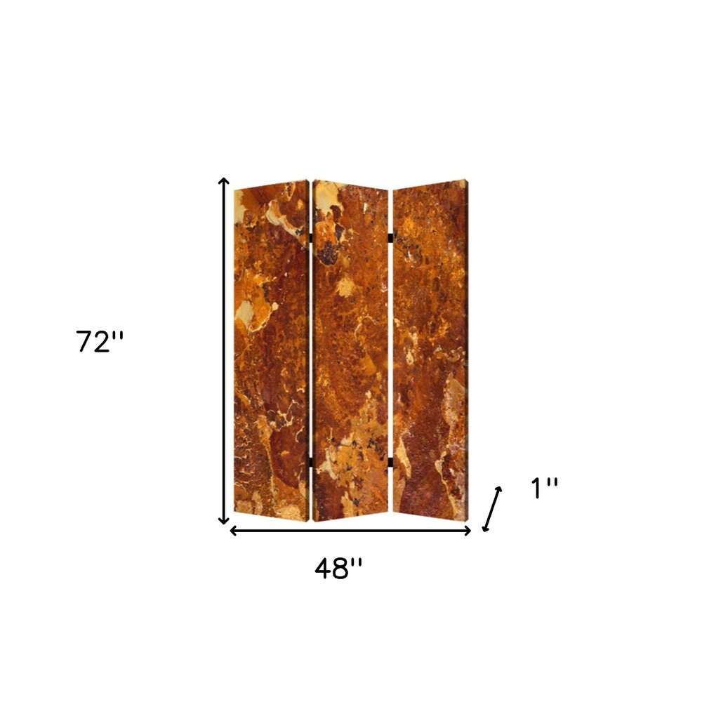 72" Brown Canvas Folding Three Panel Screen Room Divider