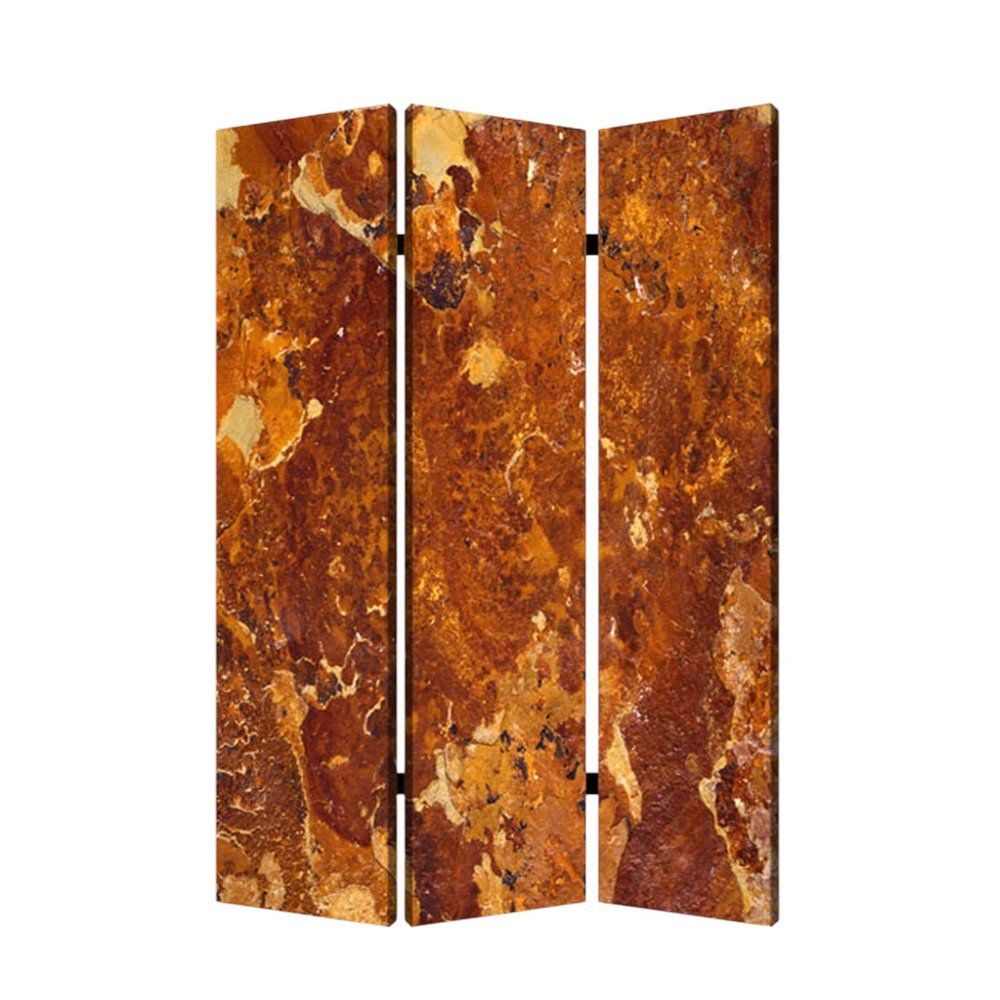 72" Brown Canvas Folding Three Panel Screen Room Divider
