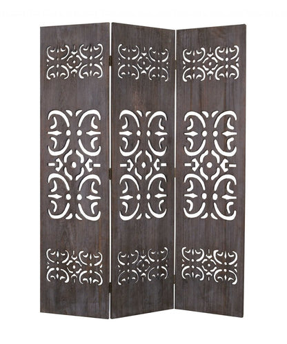 67" Brown Wood Folding Three Panel Screen Room Divider