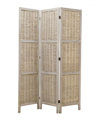 67" Beige Wood Folding Three Panel Screen Room Divider