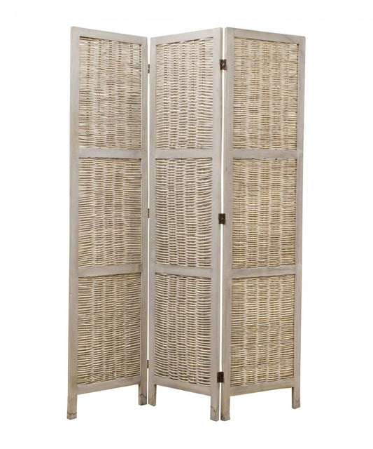 67" Beige Solid Wood Panel Screen Room Divider