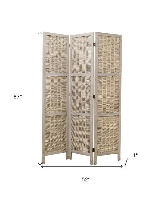 67" Beige Solid Wood Panel Screen Room Divider
