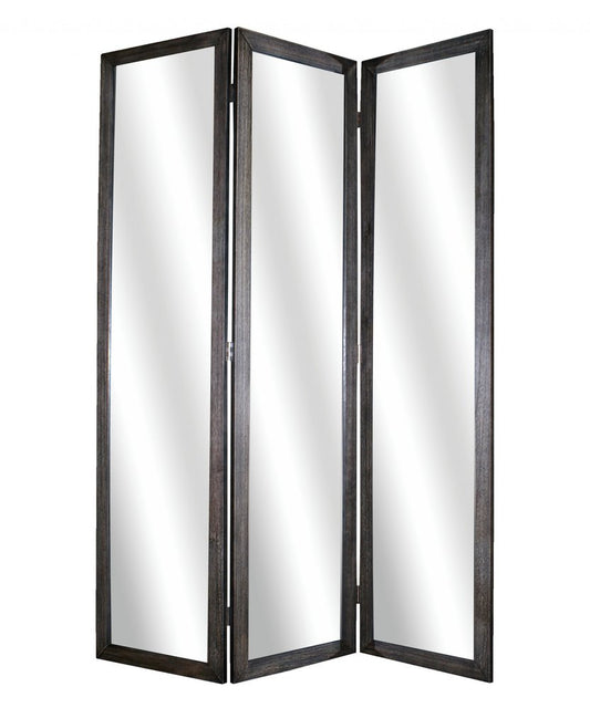 69" Gray Glass Folding Three Panel Screen Room Divider