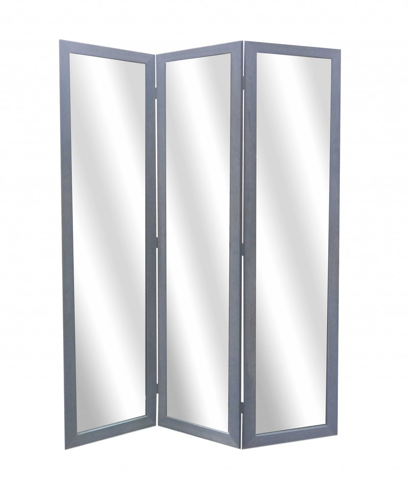 69" Gray Glass Folding Three Panel Screen Room Divider