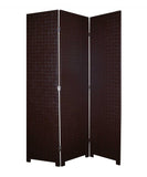 71" Brown Faux Leather Folding Three Panel Screen Room Divider