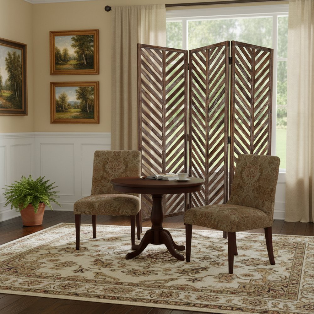 72" Brown Wood Folding Three Panel Screen Room Divider