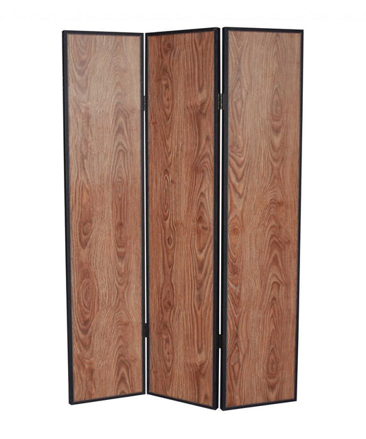 71" Brown Wood Folding Three Panel Screen Room Divider