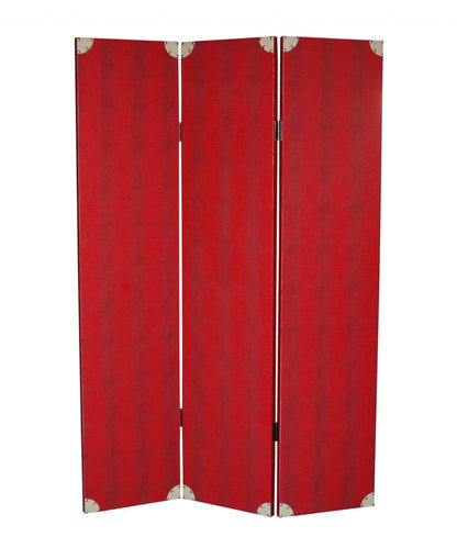 71" Red Wood Folding Three Panel Screen Room Divider