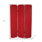 71" Red Wood Folding Three Panel Screen Room Divider