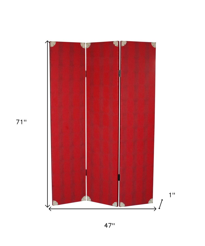 71" Red Wood Folding Three Panel Screen Room Divider