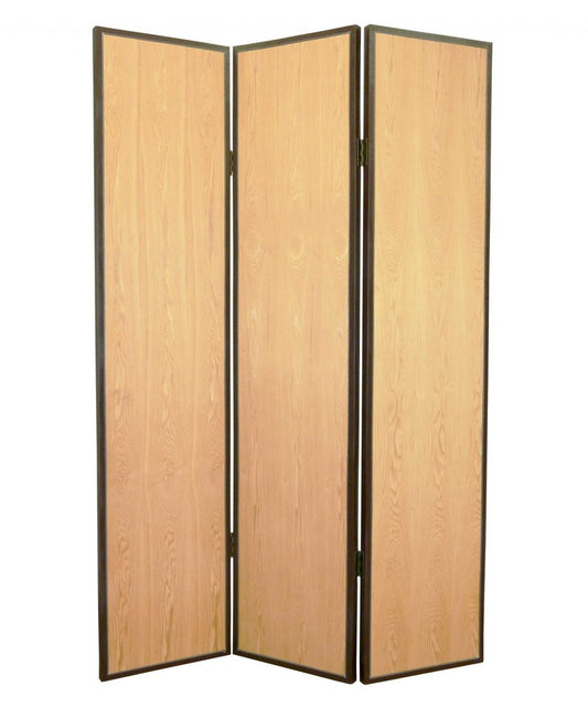71" Natural Wood Folding Three Panel Screen Room Divider