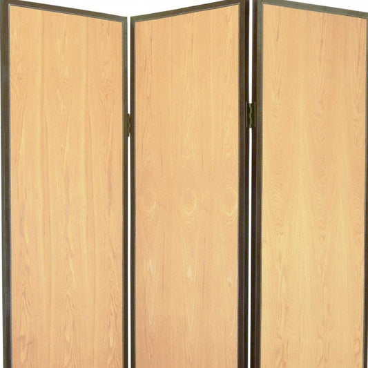 71" Natural Wood Folding Three Panel Screen Room Divider