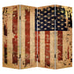 84" Red Natural And Blue American Flag Reversible Canvas Folding Four Panel Room Divider