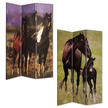 72" Brown Canvas Folding Three Panel Screen Room Divider