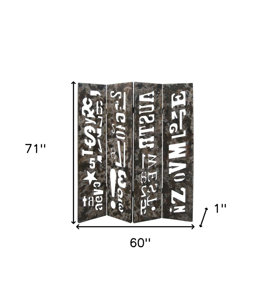 60" X 71" Brown Distressed Wooden  Screen