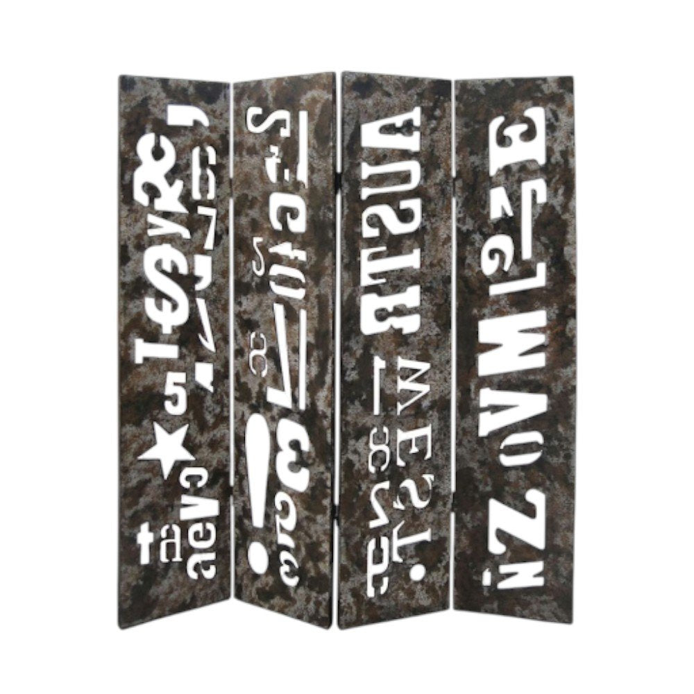 71" Brown Wood Folding Four Panel Screen Room Divider