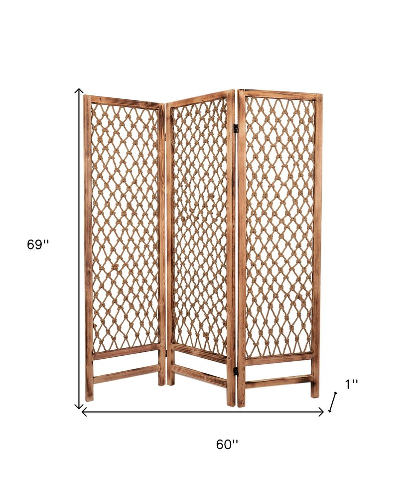 69" Natural Folding Three Panel Screen Room Divider