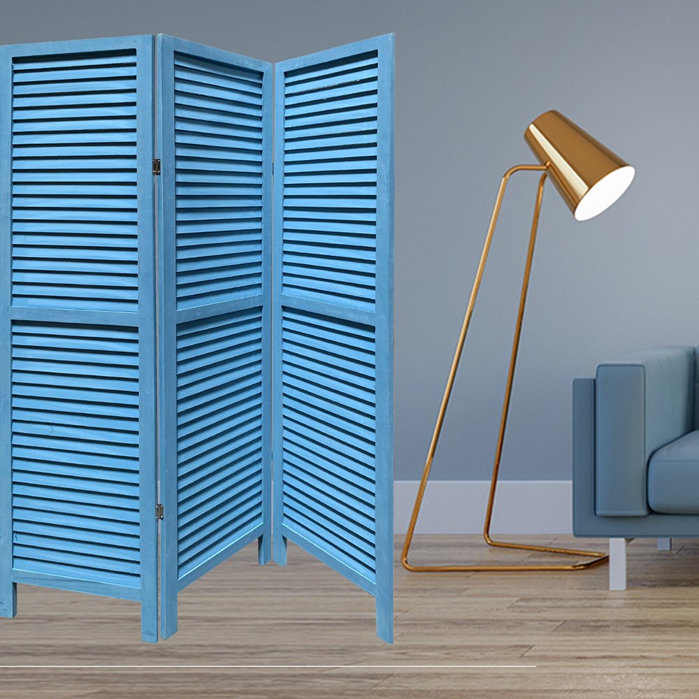 67" Black Wood Folding Three Panel Screen Room Divider