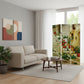 72" Beige Canvas Folding Three Panel Screen Room Divider