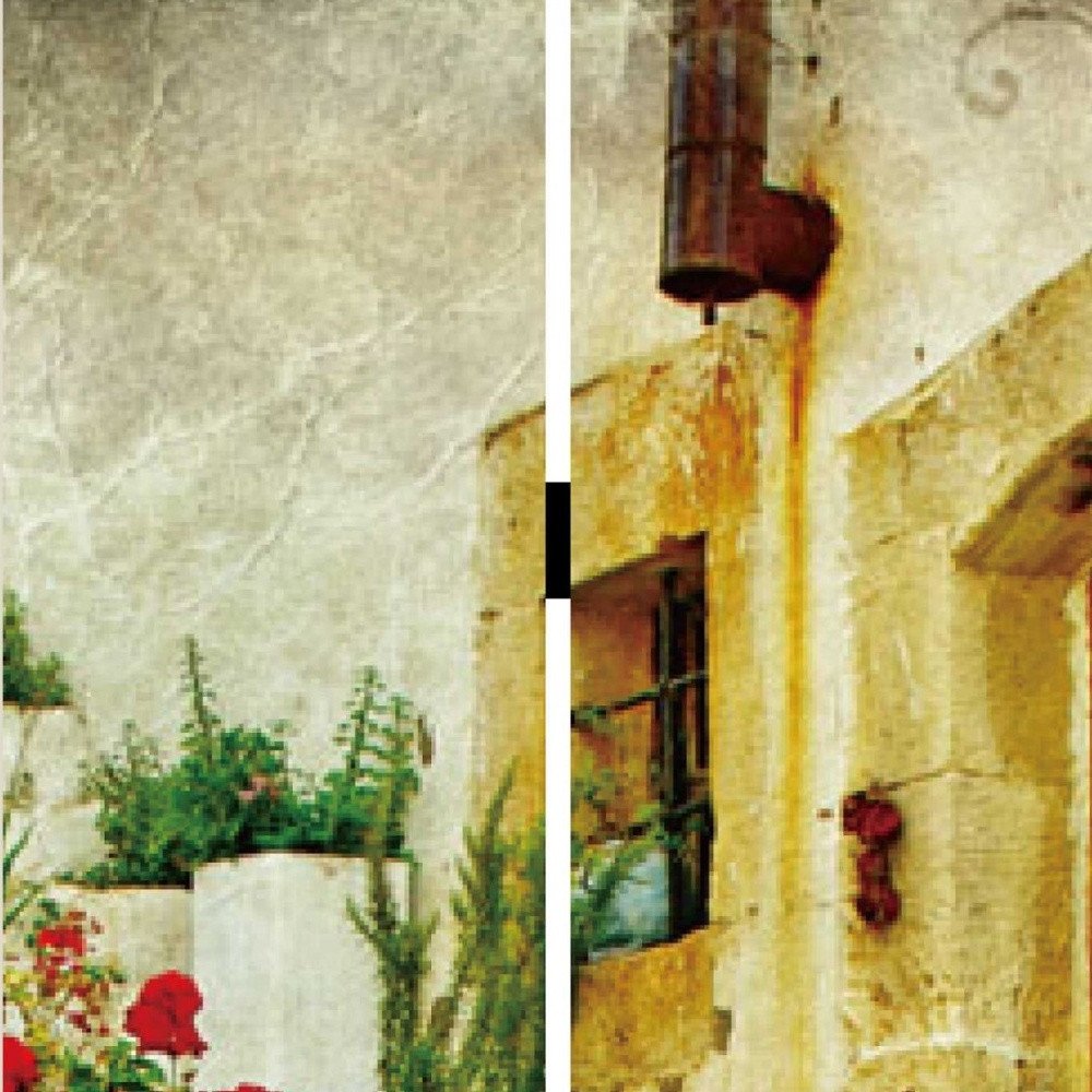 72" Beige Canvas Folding Three Panel Screen Room Divider