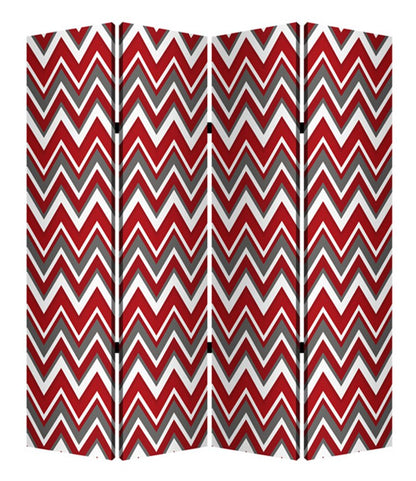 84" X 84" Red And Gray Wood Canvas Screen