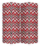 84" X 84" Red And Gray Wood Canvas Screen