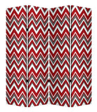 84" Red And Gray Canvas Folding Four Panel Screen Room Divider