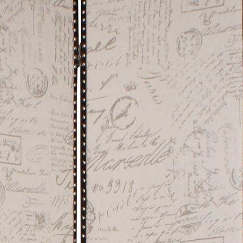 84" Tan Fabric Folding Four Panel Screen Room Divider