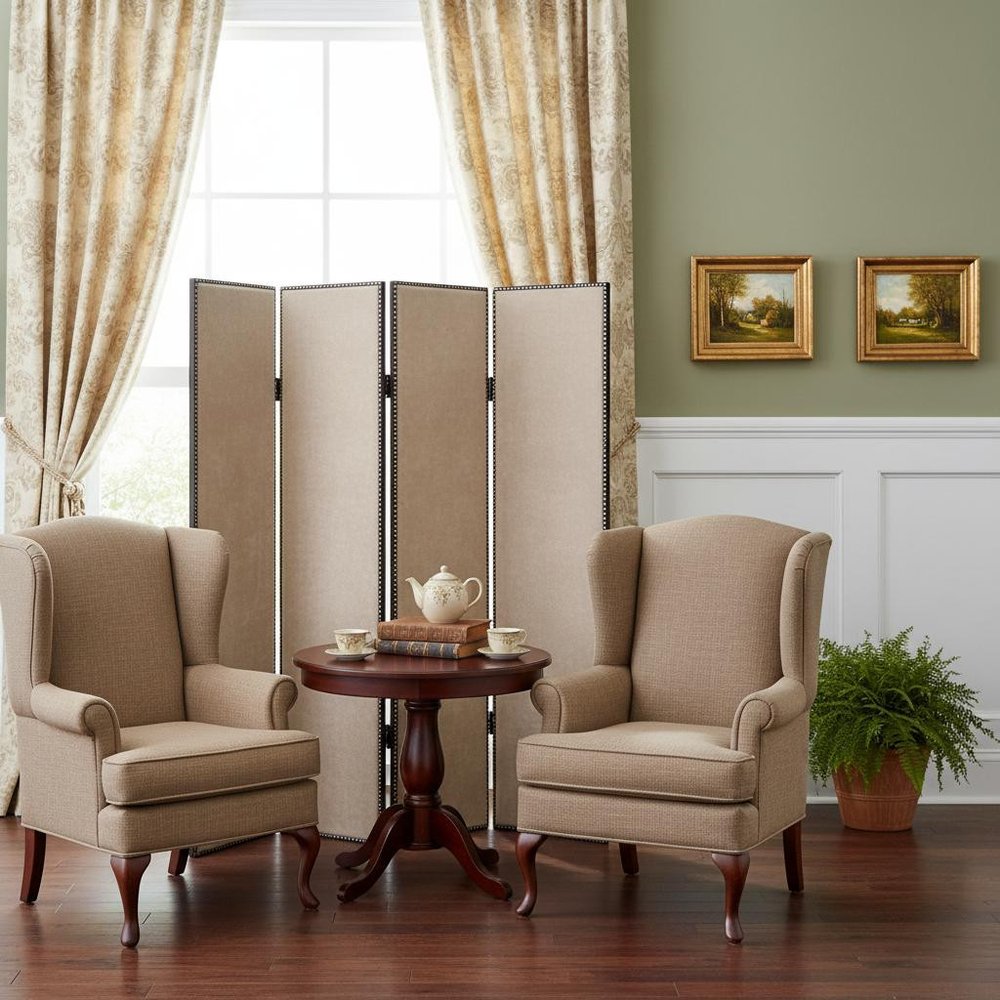 84 X 84 Tan Wood & Fabric  Screen