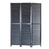 67" Black Wood Folding Three Panel Screen Room Divider